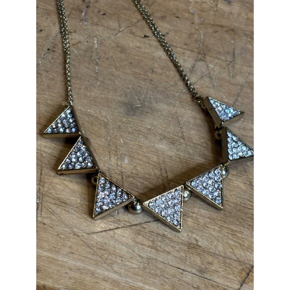 Gold-Tone Triangle Statement Necklace With Rhinestone Accents & Chain Clasp Clos - Picture 3 of 9